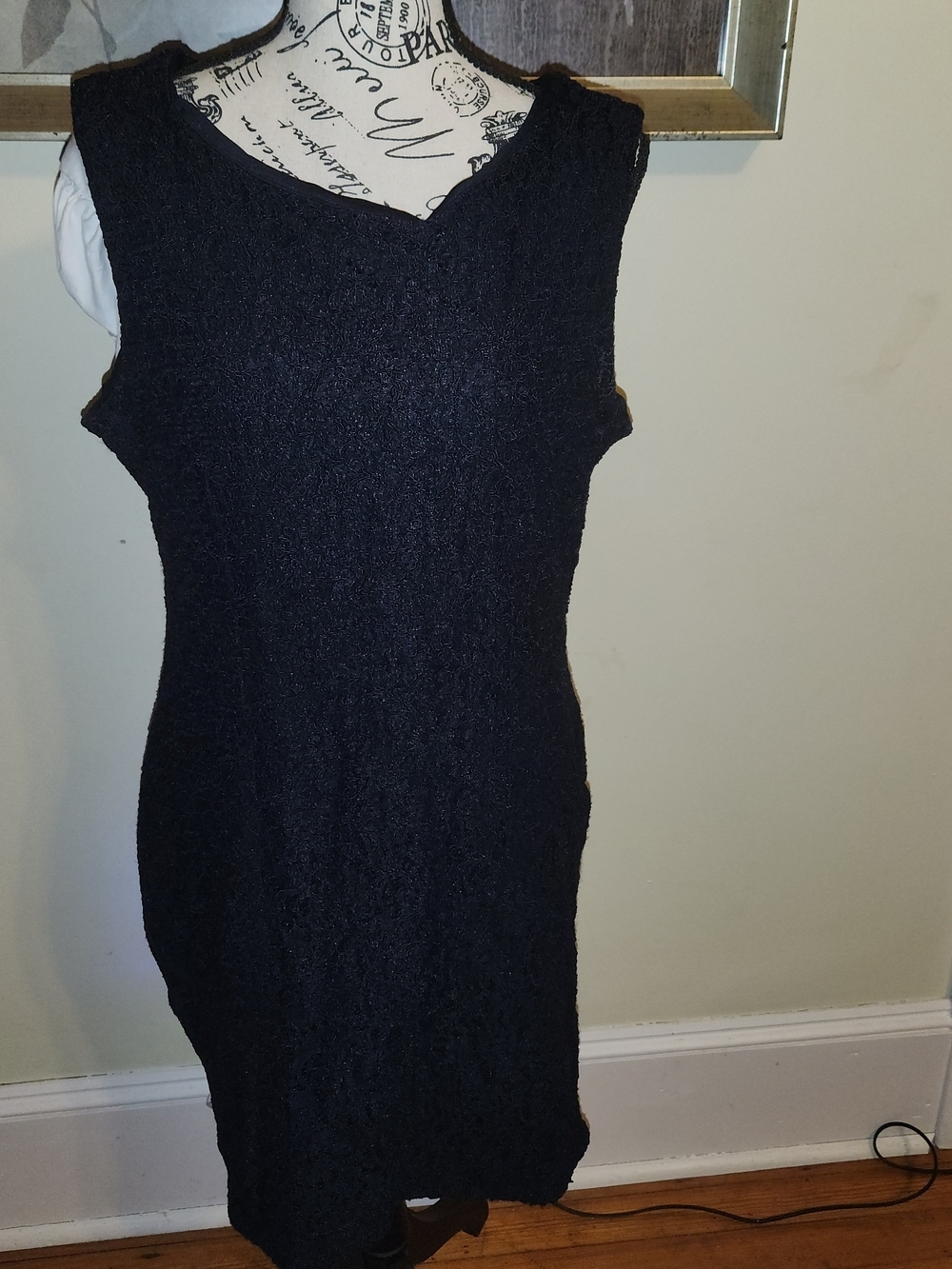 Liz Claiborne Black Sleeveless Lace Overlay Sheath Midi Dress
